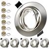 LteelDay Set da 6 Portafaretto da Incasso Rotondo Nichel Spazzolato GU10 | Cornice faretto incasso cartongesso, orientabili a 30°, Ø 68-80mm. Incl. portalampada GU10. Per 50mm LED e alogeno.