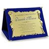 Pubblimania Targa Pensione Personalizzata in Cofanetto a Cartella Velluto Blu - Targhetta Oro Forma Pergamena con Dedica a Scelta - Regalo Collega Lavoro Uomo Donna, 25x15 cm (Cartella Blu Pensione)