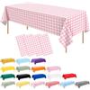 RONGZUBAT 4 Pezzi Tovaglie Monouso in Plastica Rosa a Quadretti, 137 x 274 cm, Tovaglia PEVA Rettangolare Impermeabile Lavabile per Compleanno Baby Shower