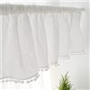 A.Monamour Tenda Corta per Finestra Piccola Solido Bianco Lino Cotone Trasparente Con Pompon Nappa Tendina Tenda da Cucina Bistrot Caffè Mezza Tenda Mantovana Tenda a Vetro Tenda a Pannello