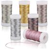 RNHDLY 6 rotoli di corda metallizzata, 300 m, filo d'oro per fai da te, filo d'argento, filo d'oro metallizzato, per fai da te, gioielli, collane, 0,4 mm x 50 m, rotolo (6 colori)
