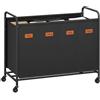 SONGMICS Carrello Portabiancheria, a 4 Scomparti, 200 L, con 5 Etichette | Cesto Porta Biancheria, per Lavanderia, Camera da Letto, Bagno, Nero Inchiostro, Collezione STEVIE RLS460B01