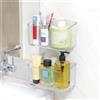 PAVSTINE Mensola Doccia Senza Foratura Trasparente, 2 Pezzi Cestino Portaoggetti, Accessori Doccia con Ventose, Shower Caddy, Mensole Bagno Può Contenere Sapone, Shampoo, Bagnoschiuma(Alto Medio)