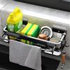 Ainiv Organizer Lavello Cucina, Sink Sponge Holder Senza Foratura, Organizer Cucina Salvaspazio con Portasciugamani e Ganci, Kitchen Organizers and Storage Holder per Spugne, Spazzole, Detersivi