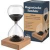 MIJOMA Clessidra magnetica con sabbia di ferro colorata e base in legno elegante, accessori per la casa moderni, idea regalo, 1 minuto conto alla rovescia orologio timer decorazione in vetro 16 cm di altezza