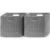 Aluusy Set di 2 Cesto Portaoggetti Intrecciato, Cesto in Vimini Pieghevole in Carta di Giacinto d'acqua, Cestino Intrecciato Quadrato 28x28x28cm, Cestino per Scaffale Kallax Bagno