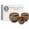 Flanacom Portacandele Orientale Set 3 Pezzi - Lanterne Vetro Mosaico Oro Nero - Candele Decorative Design Etnico Natale