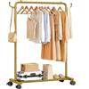 Yorbay Robusto Stand Appendiabiti con Ruote: Appendiabiti da Terra Salvaspazio in Metallo con Portapacchi per Camera da Letto Lavanderia e Negozio - Portata Totale 54,4 kg