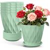Exsink Set di 6 Vasi da Fiori,Vaso per Piante da Interno Decorativi, Vasi da Fiori in Plastica con Drenaggio Vasi per fiori da interni,con Sottovaso,per Balcone, Giardino (Verde latte)