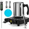 NOPWOK Kit per Fare Candele con Piastra Elettrica - Set Starter Fai da Te Pentolino da 900ml, Cucchiaio Mescolatore, Supporto per Stoppini, Termometro
