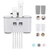 Spaceshoop MHTECH -Dispenser Automatico di Dentifricio e Spazzolino Holder Set con Montaggio a Parete - Hands Free 2 Dentifricio Squeezers con 5 Pennelli Set con 4 Tazze- Adatto per Famiglie (Grigio)