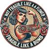 Gentinap Targa rotonda in metallo con scritta Tattoo Power Girl, stile vintage, per casa, bar, giardino, decorazione da parete, 20 x 20 cm