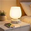 PreeOtti Lampada da comodino touch, piccola lampada a cavo per camera dei bambini e | Lampada da comodino con porte di ricarica USB-A+C, dimmerabile, lampadina LED a 3 vie inclusa