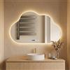 Worshow Wolkenform - Specchio da bagno a LED con 3 temperature di colore, anti-appannamento, indicatore di tempo e temperatura, montaggio a parete, impermeabile IP44, 80 x 50 cm