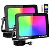 RIGIDON 2x 200W Faretto Led RGB Smart, 20000LM Faretti Led Colori con Spina