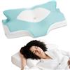 Elviros Cuscino Cervicale per Dormire, Cuscino Ortopedico Ergonomico Memory Foam, Supporto per Collo, per Dormire sul Fianco, Schiena e Stomac, 64 x 40 x 13/11.5 cm, Federe Raffreddamento Lavabile, Blu Verde
