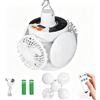 Wenbones Lampada Ventilatore Solare con LED, Design a Pallone da Calcio Pieghevole, Lampada Campeggio Ricaricabile con Powerbank e Telecomando, Raffreddamento 360° & Illuminazione, per Tenda (3 in 2)