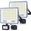 TASINUO Faro LED Esterno con Sensore Movimento 50W 2 Pezzi, 5000LM Faretto con Sensore di Movimento, 7000K Faretto LED da Esterno, Impermeabile IP67 Luci per Giardino, Terrazza, Garage
