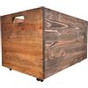 weeco Cassapanca in legno con ruote, 73 x 45 x 40 cm, legno di pino marrone, contenitore multifunzione per legna da ardere, giocattoli, coperte
