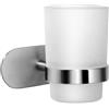 Ambrosya - Porta Spazzolino senza Foratura - Staffa Porta Bicchiere Bagno Tazza da Parete Porta Spazzolino da Incollare (Acciaio Inox (Spazzolato))