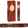 DHS Hem, bastoncini di incenso alla rosa rossa, confezione da 6 con porta incenso DHS per aromaterapia, Spa, yoga, meditazione, guarigione, spiritualità e relax