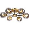 KCO Illuminazione a 6 luci moderna Gold Globe Plafoniera in ottone spazzolato Metallo Vicino al soffitto Apparecchio di illuminazione Bagno Mid Century Grigio fumo Paralume in vetro Semi Flush Mount