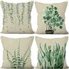 Aoihrraan Fodere per Cuscini Set di 4, Modello Di Piante Verdi Pianta Del Cactus Della Pittura Dell'Inchiostro Morbido Peluche Quadrato Federa per Divano Camera da Letto Auto Sedia Casa Decoro 55x55cm