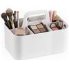 FDKene Cestino Organizzatore con Manico, Organizer Impilabile in Plastica con 5 Scomparti, Scatola Portaoggetti Portatile Multiuso per Bagno, Cucina, Scrivania, Trucco, Ufficio, Artigianato, Bianco