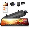 WOLFBOX G930 10 4K Telecamera per Specchio Retrovisore Auto con 5.8GHz WiFi, Doppia Specchietto Dash Cam e 1080P WDR Retro Camera, GPS Dashcam con Monitor di Parcheggio, Scheda 64GB