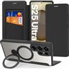 DUX DUCIS Cover per Samsung Galaxy S25 Ultra con Support, Nero Trasparente | Compatibile con MagSafe, Slot per Schede, Blocco RFID, Premium Pelle PU Portafoglio Flip Custodia per S25 Ultra 6,9