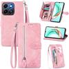 MOJIA Custodia Portafoglio per Honor 200 Smart, Pelle PU Flip Cover per Telefono con Guscio Interno in TPU, Multifunzione Porta Carte con Cinturino Polso. Rosa