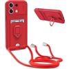 YFSYLL Cover Compatibile con Xiaomi Redmi Note 13 4G (no para 5G) con Cordino,Custodia con Cordino Silicone Cover,Protezione Fotocamera,360°Anello Supporto,Porta Carte,Rosso