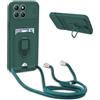 YFSYLL Cover Compatibile con Honor X8b con Cordino,Custodia con Cordino Silicone Cover,Protezione Fotocamera,360°Anello Supporto,Porta Carte,Verde Scuro