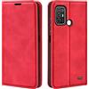 Fertuo Cover a Libro con Porta Carte per ZTE Blade A52, Rosso | Antiurto Portafoglio in Pelle, Custodia con Chiusura Magnetica, Supporto, Case Interno Silicone, Sottile Leggero, Antiscivolo