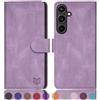 SUANPOT progettazione per Samsung Galaxy S25 Sintetica Cover Blocco RFID Portafoglio Slot CarteSupporto Cellulare Magnetica custodia Pelle per Samsung S25 Viola Lilla