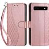 SIENIANLINE Cover per Google Pixel 6A custodia portafoglio Cubo - Oro Rosa | 3 scomparti carte, 1 tasca banconote, Chiusura magnetica, Supporto, Pelle PU flip cover per Pixel 6A