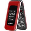Guwet 2G Telefono Cellulare per Anziani con Tasti Grandi, Flip Phone, Funzione SOS, Batteria da 1600 mAh, 2.4+1.77 Doppio Display, Doppia SIM con doppio standby, Rosso.