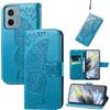 JIUNINE Cover a Libro in Pelle per Motorola Moto E15 / Moto G05, Blu | Custodia Portafoglio Antiurto in Pelle Sintetica, Motivo Farfalle 3D, Portacarte, Supporto Regolabile, Chiusura Magnetica