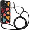 Krdvekm Custodia con Cordino per iPhone 15 Pro 6,1 Cover del Modello Amore Colorato con Laccio Collana Morbido TPU Bumper Silicone Antiurto Protettivo Case Regolabile Cellulare Girocollo, 06