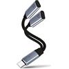 HAUXGOGO Adattatore di ricarica per cuffie a doppia porta USB-C Splitter USB C, convertitore audio di tipo C PD 100W a ricarica rapida - Gray