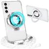 Belzsxy Magnetica Cover per Samsung Galaxy S25 Plus con Cordino Regolabile,Cover Blindato con Anello a 360°, Trasparente Custodia con Collana Tracolla Laccio Collo Morbido Lanyard Case Antiurto,bianco