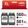 Lemero 560 561XL Cartucce compatibili per stampanti Canon 560 561 XL Multipack PG-60 CL-561 per Canon Pixma TS5350 TS5351 TS5352 TS5353 TS7451(nero/colore,2-pack)