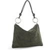 MARINA GALANTI, Borsa Hobo Donna in 110% Vera Pelle Scamosciata, con Tracolla 110 cm Removibile e Regolabile, Chiusura con Zip, Made in Italy, 23x18x11,5 cm, Verde Scuro