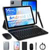 PRITOM TAB11 Tablet Android 15 da 10 Pollici, 16GB (4+12 Espandibili) RAM + 128GB ROM, Octa Core, WiFi 5G, con Tastiera, Mouse, Custodia