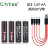 CityTree 2-20 pz 1.5 v AA Batteria Ricaricabile Li-Ion 3500 mWh 1.5 Volt Litio Li Ion Li Ion AA 2A Batterie per Giocattoli Macchina Fotografica Torcia Elettrica