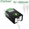 CityTree Batterie ricaricabili CityTree 9V da 1500 mAh Tipo-C USB 6F22 Batteria al litio da 9 Volt per rilevatore di metalli con telecomando per microfono