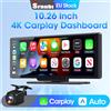 Srnubi 10.26 "DVR per auto Carplay Android Auto 4K Telecamera anteriore e posteriore 1080P Controllo vocale GPS Registratore Wifi Dashcam a doppia lente