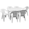 Set pranzo tavolo ovale e 6 sedie in plastica bianco - Tavolo con foro centrale per Ombrellone e sedie impilabili con braccioli