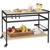 Outsunny carrello da giardino in metallo per bevande con 2 ripiani e 3 ganci - 107x65x80 cm nero naturale