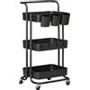 HOMCOM Carrello a 3 livelli HOMCOM con ruote, ripiano portaoggetti con 4 ganci e 3 contenitori rimovibili per bagno, cucina, scrivania 42x38 cm - Nero
